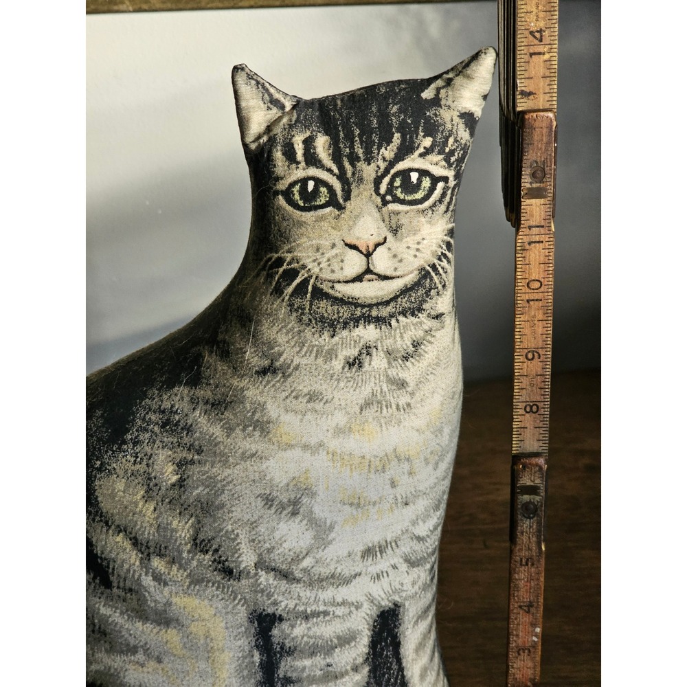 Vintage Fabric Cat Figurine country Tabby Kitten primitive doorstop - Picture 6 of 6